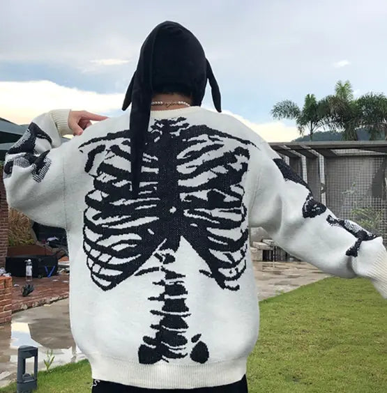 Skull Round Neck Long Sleeve Unisex Fashion Sweater